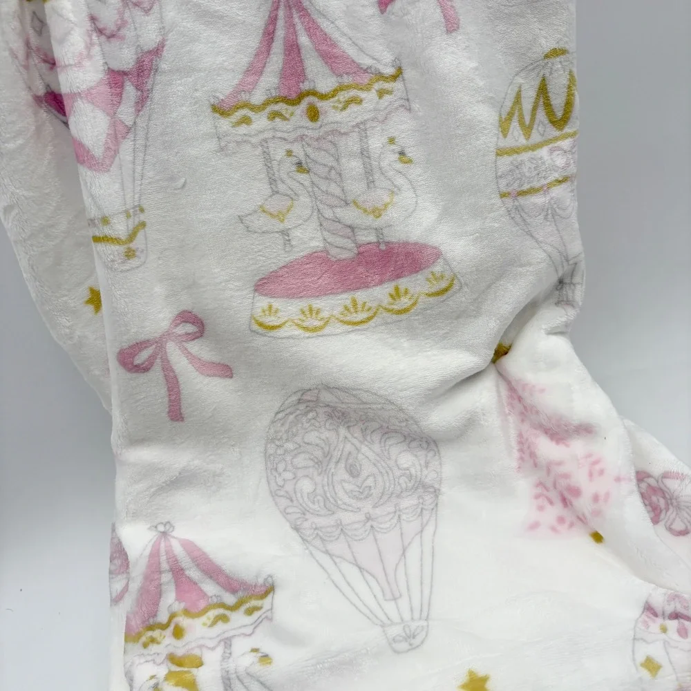 Happy‎ Holidays Whimsy Christmas Throw Blanket Carousel Hot Air Balloons Pastel